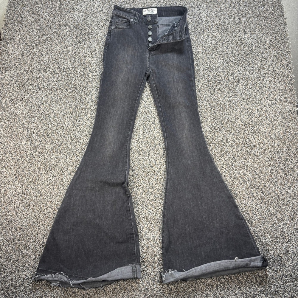 Free People We The Free Women's 24x30 Just Float On Flare Jeans Black Raw Hem